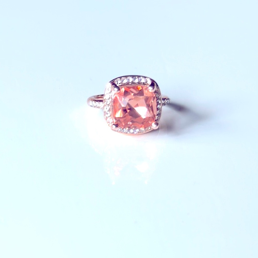 New Chatelaine Morganite Diamond & Rose Gold Halo Ring - Picture 5 of 5